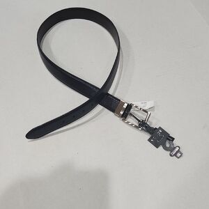 Bosca Black Leather Belt with Silver Buckle